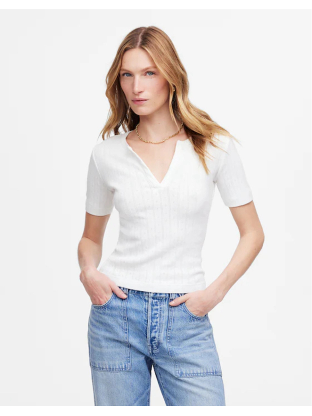 Madewell New Pointelle Notch Neck Tee Size L